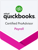 QuickBooks Certified ProAdvisor Payroll badge featuring the QuickBooks logo.